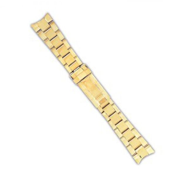 Gold metal watch band on a white background