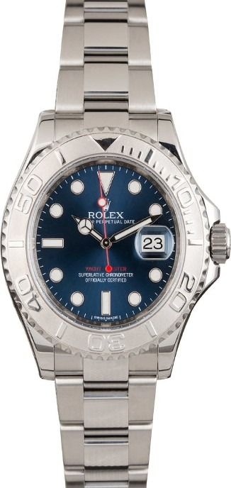 Silver wristwatch with blue dial, date display, and metal bracelet