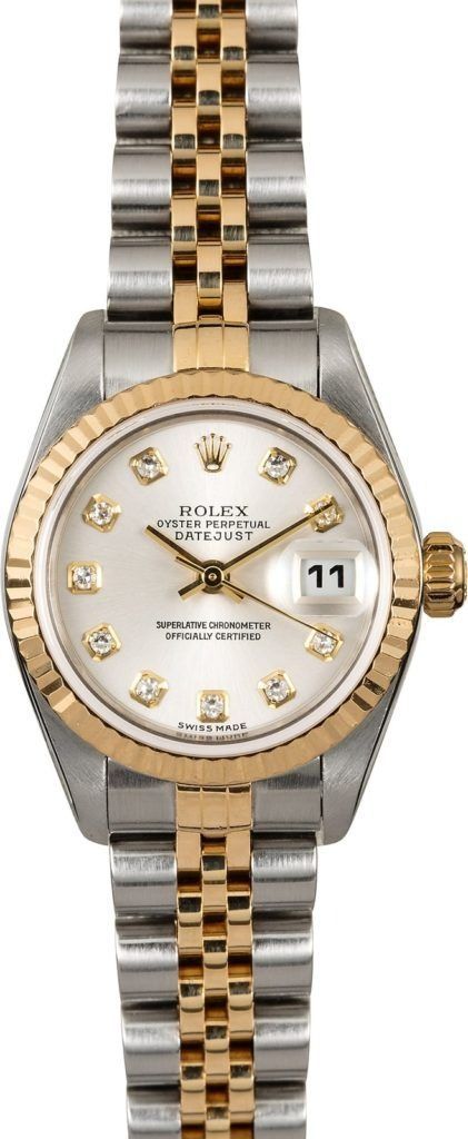 Two-tone gold and silver wristwatch with white dial and date display