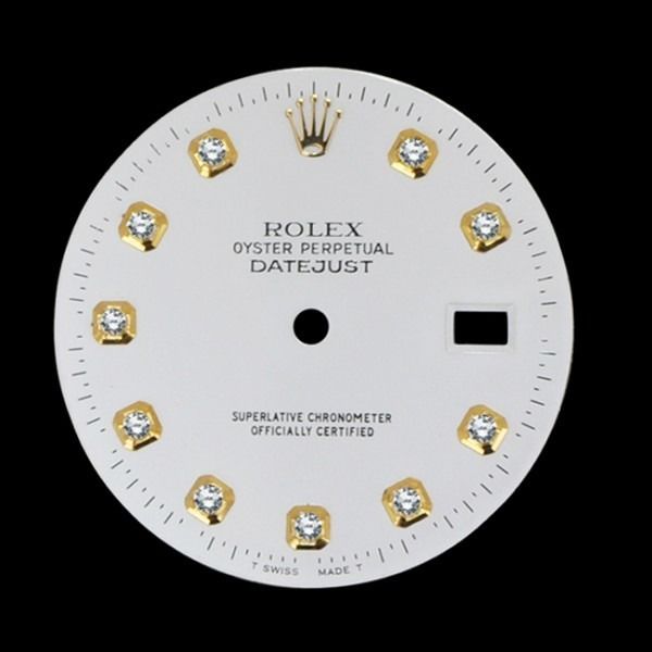 Rolex Datejust white watch dial with gold markers and black date window