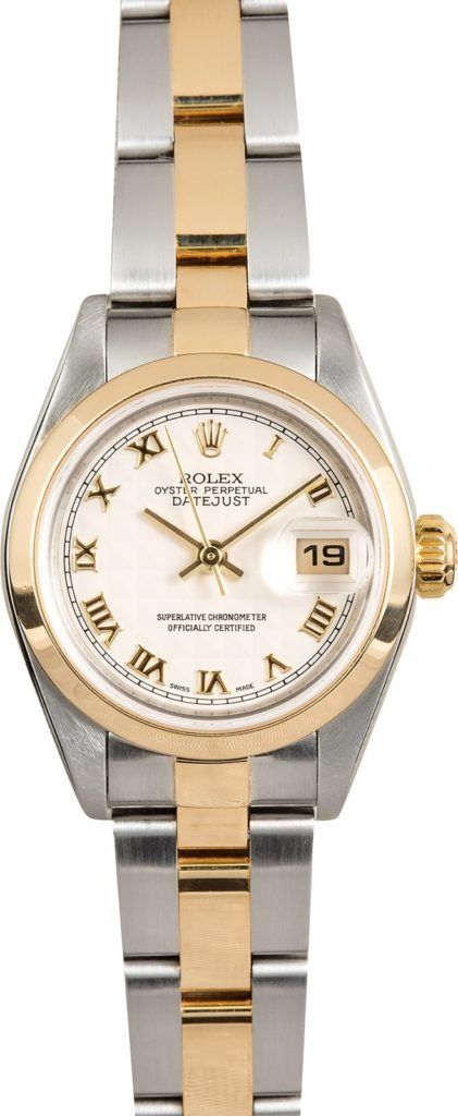 Two-tone gold and silver wristwatch with white dial and date display
