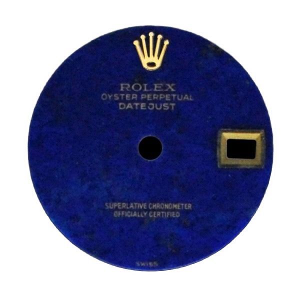 Blue Rolex Oyster Perpetual Datejust watch dial with gold logo and date window
