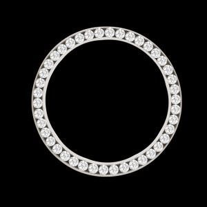 Silver gemstone-studded circular ring on a black background