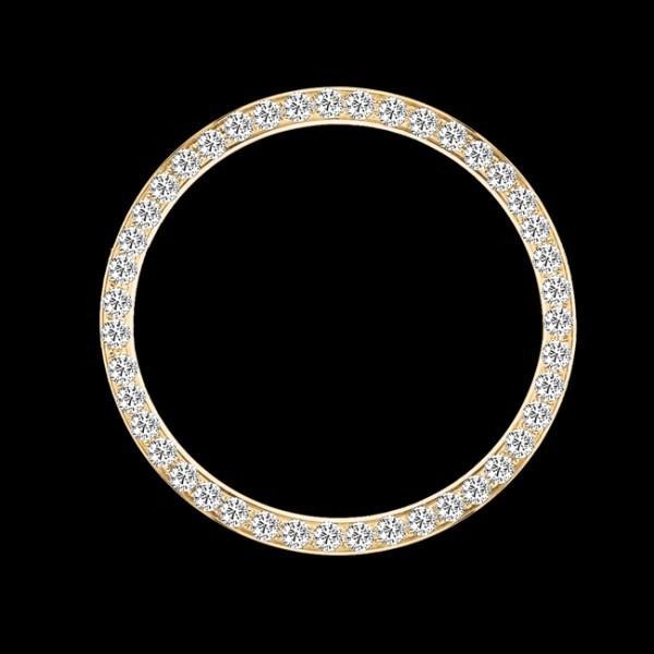 Gold and diamond-encrusted circular ring on a black background
