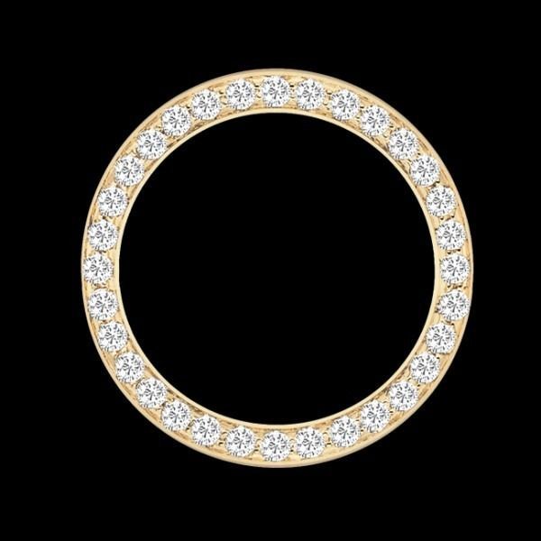 Gold diamond-studded circular ring on a black background