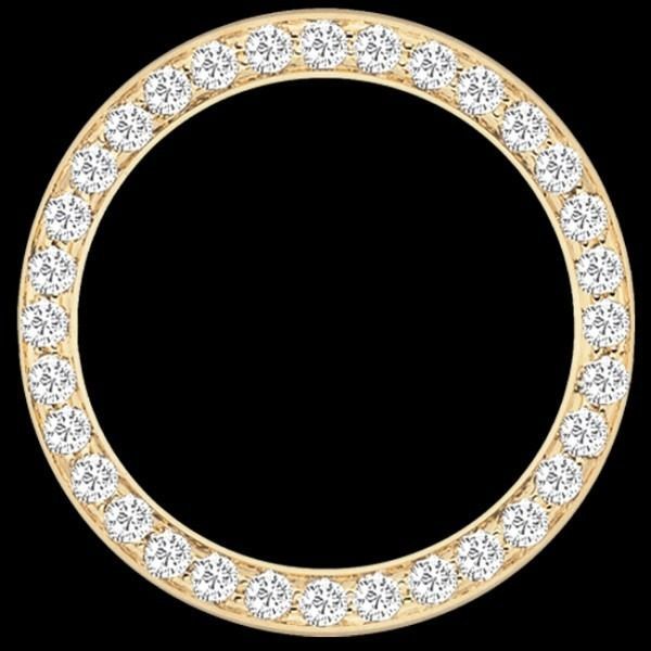 Gold diamond-studded circular ring on a black background