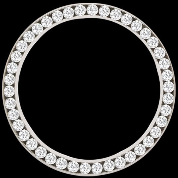Silver diamond-studded circular ring on a black background