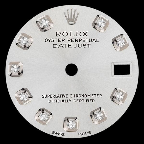 Rolex Oyster Perpetual Datejust watch dial with diamond hour markers and date window