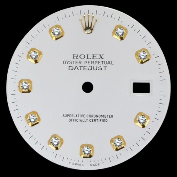 Rolex Oyster Perpetual Datejust watch dial, white with gold markers and date window