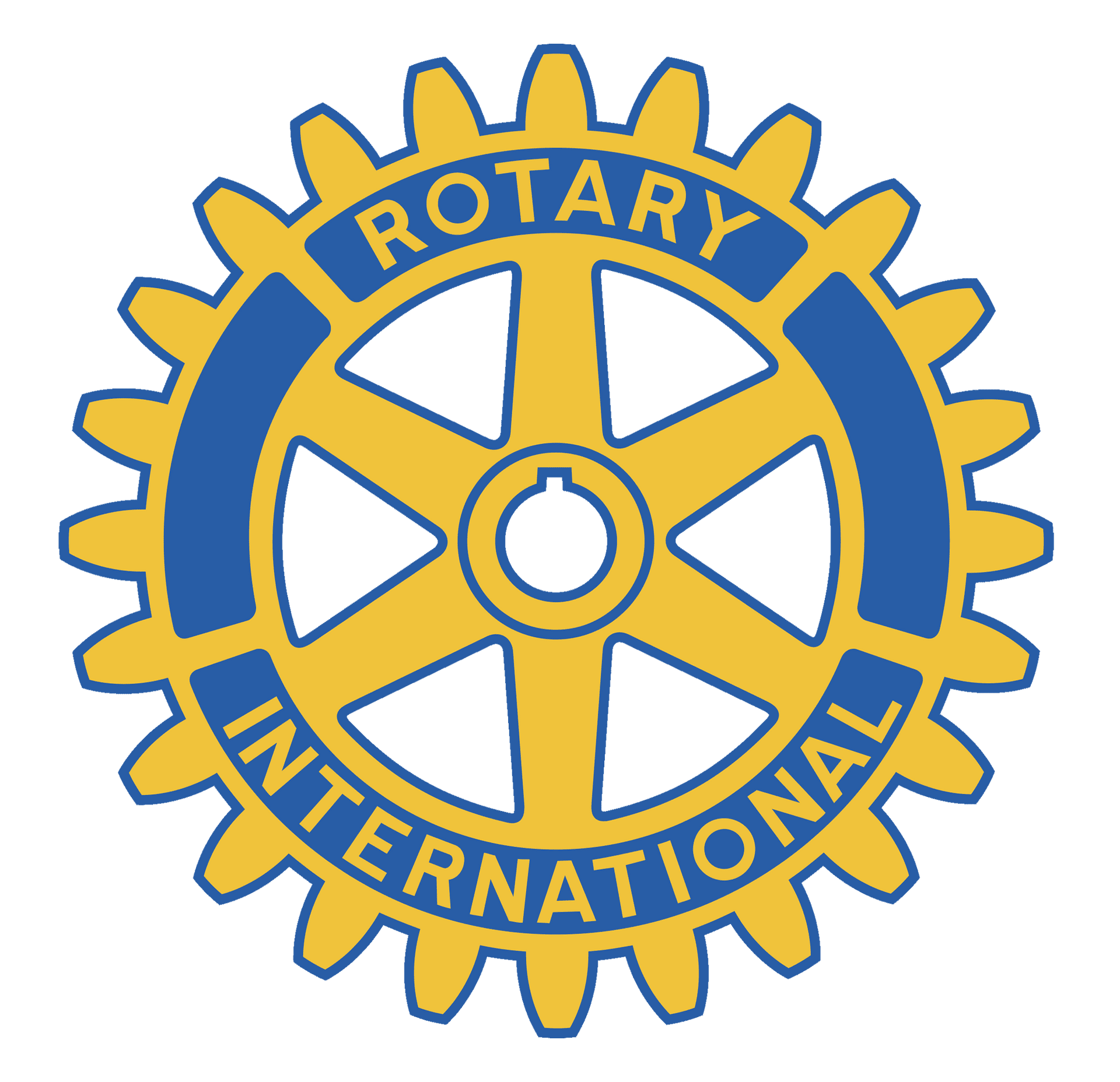 Rotary International logo: Gold cogwheel with blue curved accents, blue text 