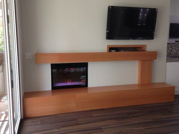 A living room with a fireplace and a flat screen tv