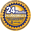 24 Months / 24,000 Miles Warranty badge in blue, gold, and white with starburst design