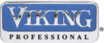 A blue and white viking professional logo on a white background.