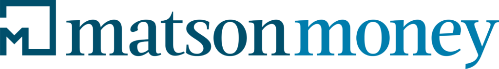 A blue and white logo for matson money