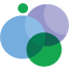 Overlapping blue, green, and purple circles, some translucent, suggesting a network or collaboration.