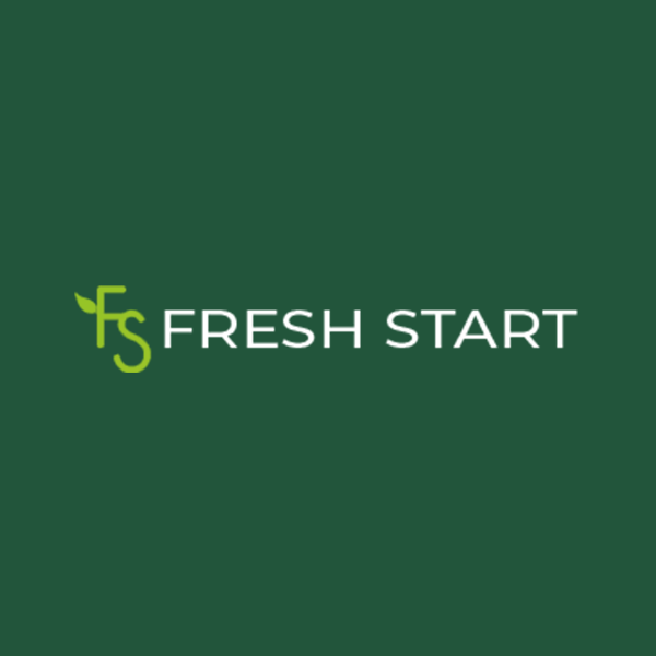 Logo for Fresh Start, green background with 