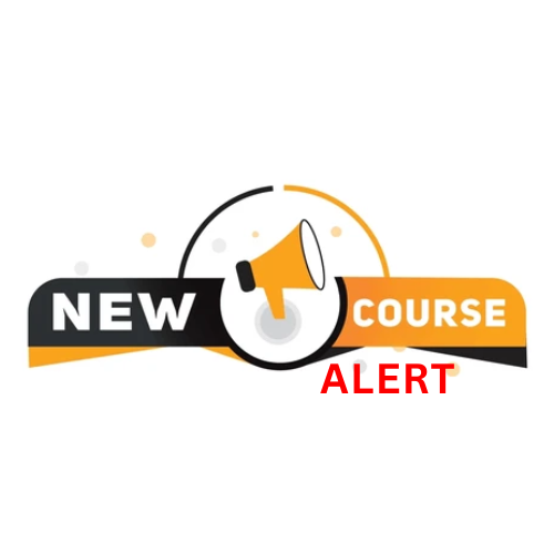 A logo for a new course alert with a megaphone