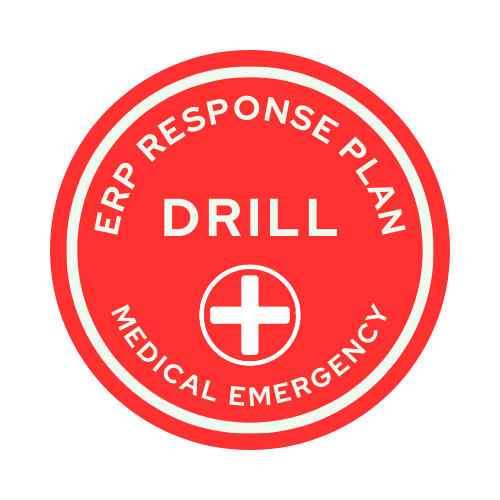 A first aid emergency sign with a white cross in a red circle
