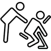 A couple of people standing next to each other on a white background.