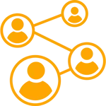 A group of people are connected to each other in circles.
