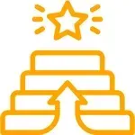 A stack of steps with an arrow pointing up and a star on top.