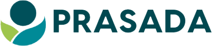 The logo for prasada is blue and green with a circle in the middle.