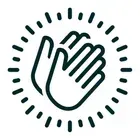 A line drawing of two hands clapping in a circle.