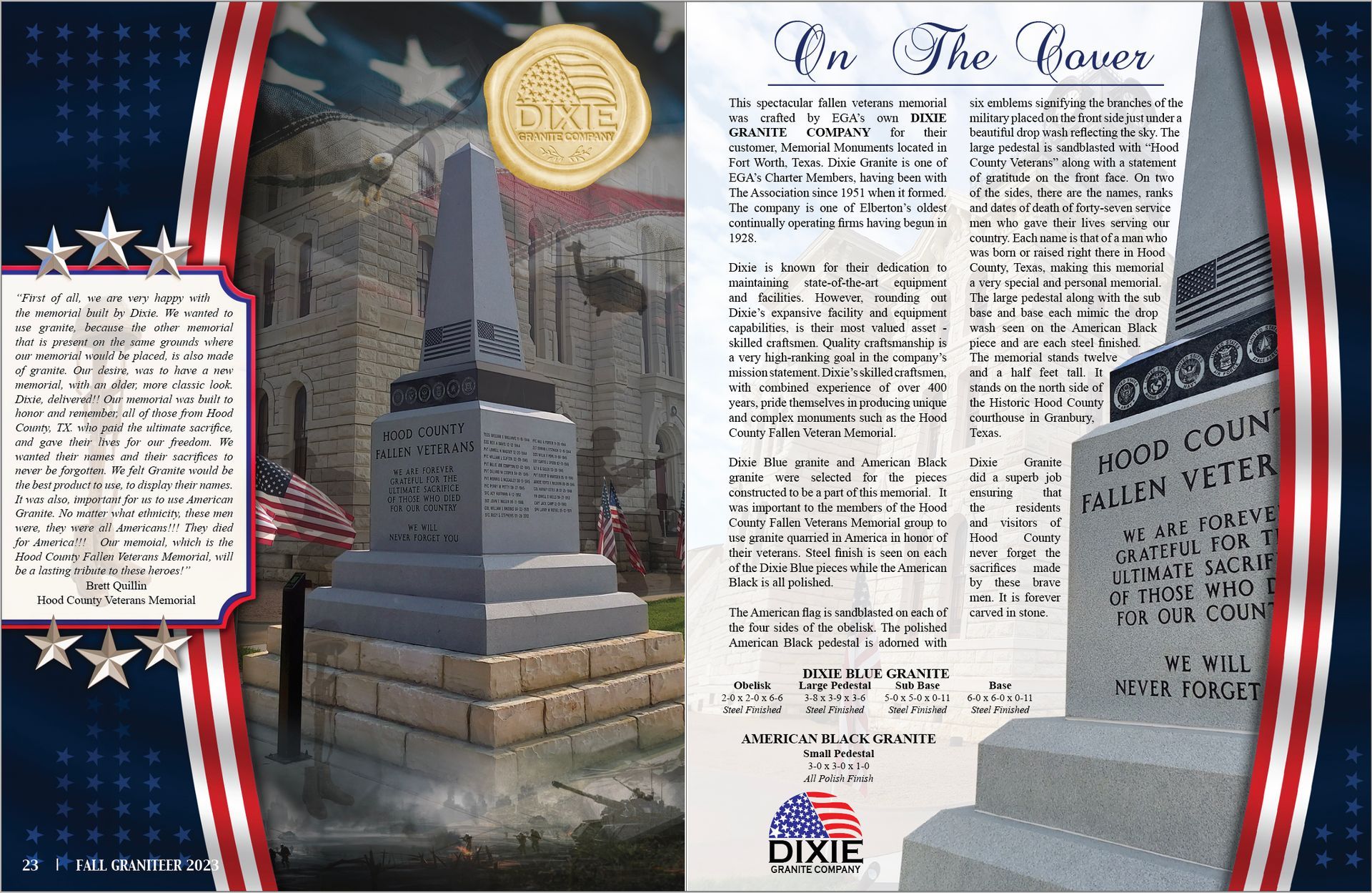 A picture of a monument and a page that says on the grave