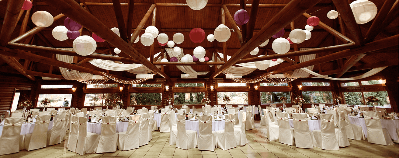 ballroom wooden roof with lights text