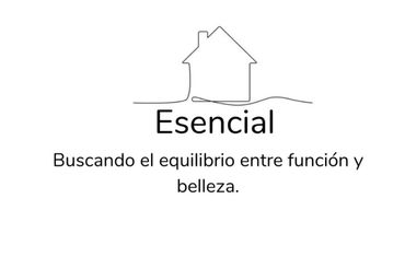 A line drawing of a house with the words esencial buscando el equilibrio entre función y belleza.