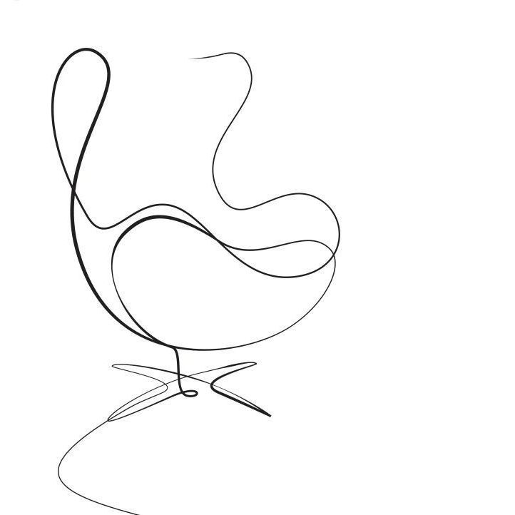 Un dibujo en blanco y negro de una silla sobre un fondo blanco.