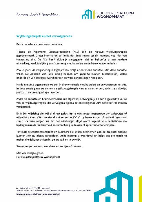 Wijkbudgetregels en het vervolgproces - juli 2026