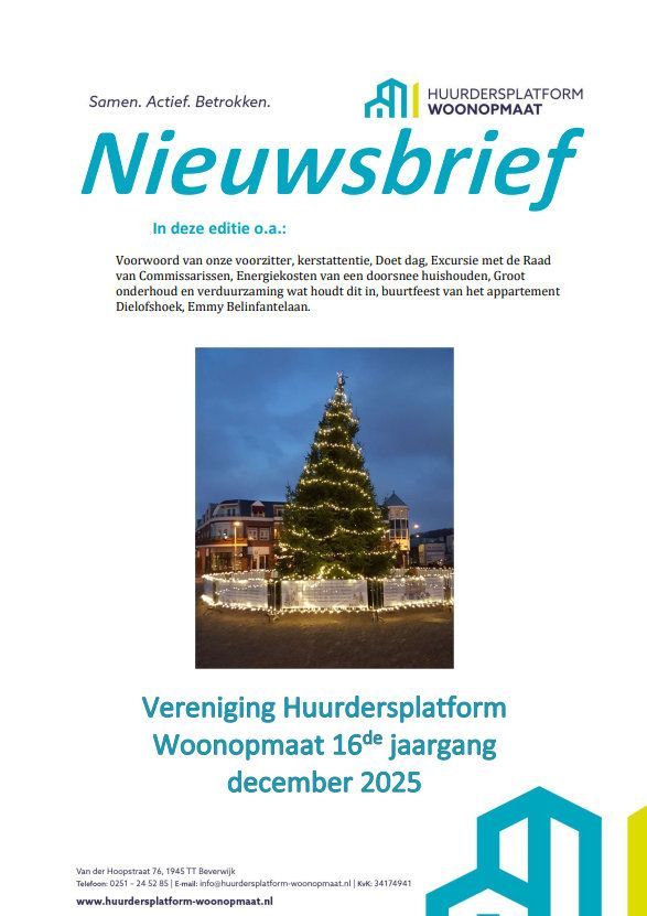 Nieuwsbrief Huurdersplatform Woonopmaat - Kerst 2025