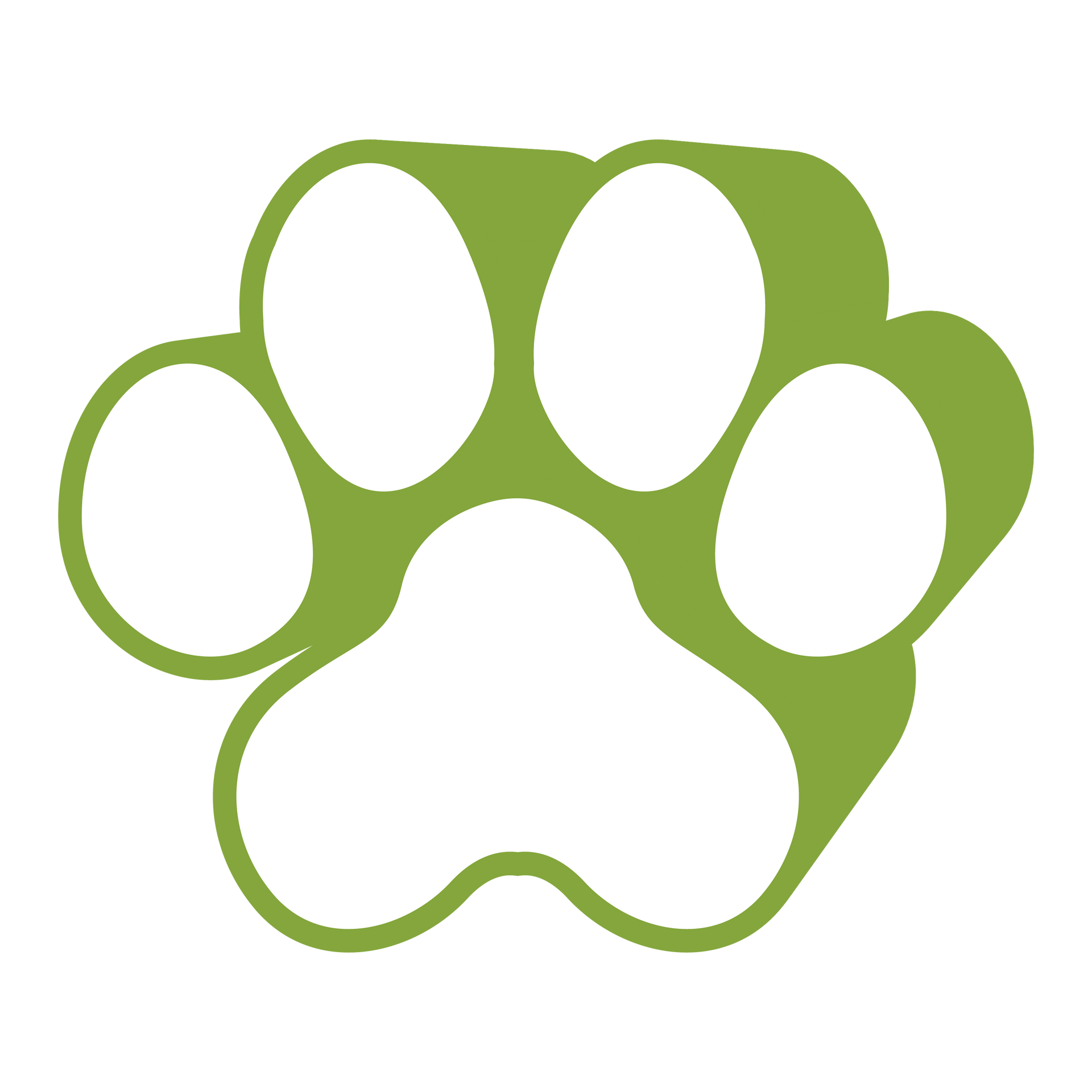 A green paw print on a white background.