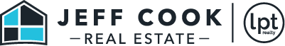 Jeff Cook Real Estate logo with house icon and lpt Realty badge on a white background