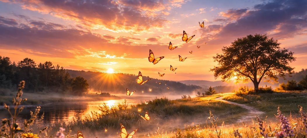 landscape photograph of soft golden butterflies gently rising into a pastel dusk sky in Walla Wallaa