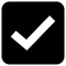 White check mark icon on a black square background.