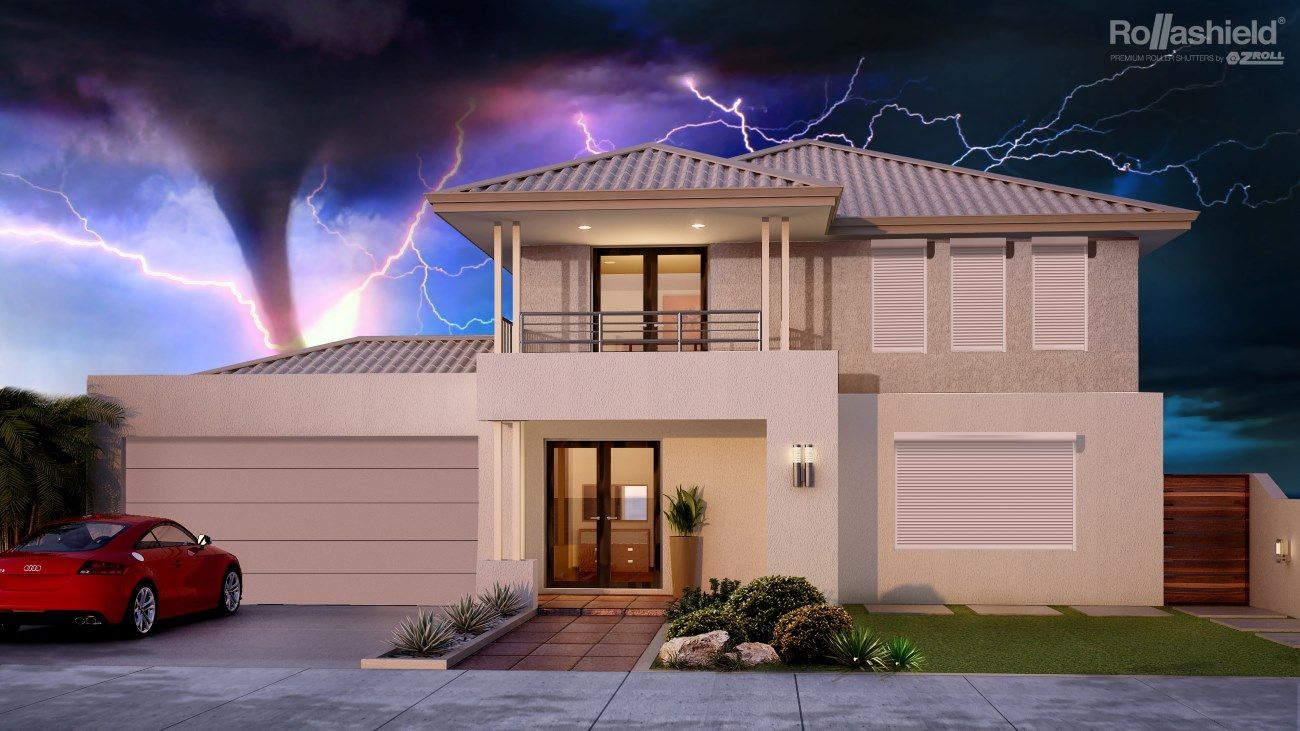 A House With Shutters And A Red Car Parked In Front Of It — TT Shutters & Shading In Ballina, NSW