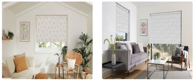 Two Pictures Of A Living Room With A Chair With Blinds Behind It — TT Shutters & Shading In Ballina, NSW