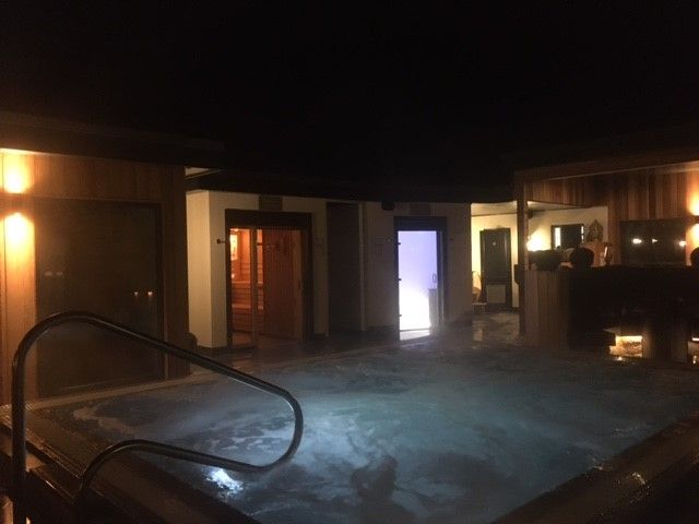 Night view over the thermal spa pool at the Garden Spa at Iveridge Hall