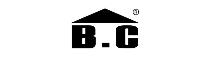 Logo with a black house shape above 