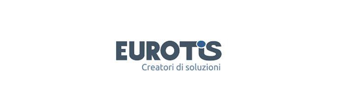 Logo of Eurotis, dark blue letters with a blue dot over the 