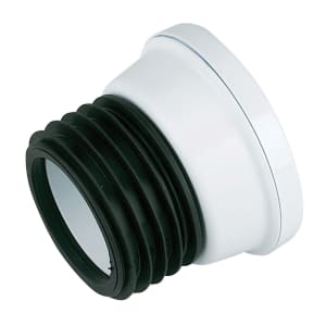 White and black toilet flange with a flexible rubber section.