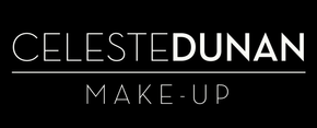 Logotipo: “Celeste Dunan” en fuente blanca sobre “MAKE-UP” sobre fondo negro.