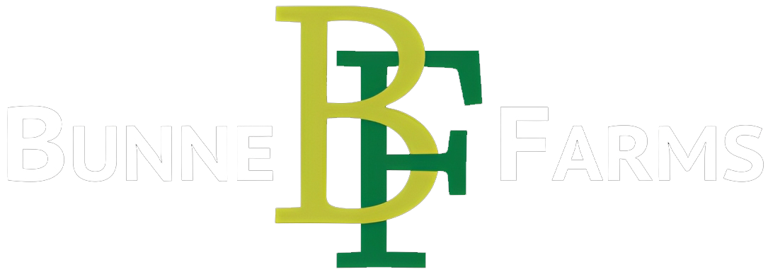 A green and yellow logo for a company called bonne farms.