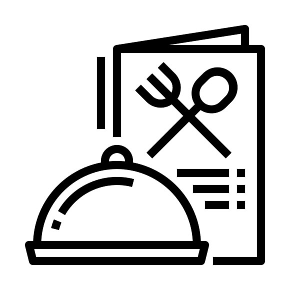 Menù del ristorante con campana e icona di forchetta e cucchiaio incrociati.