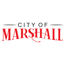 The city of marshall logo is red and black on a white background.