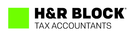 The logo for h & r block tax accountants is green and black.