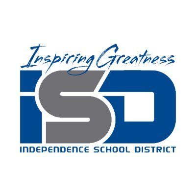 The logo for the independence school district is blue and gray.
