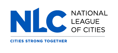 A blue and white logo for the national league of cities